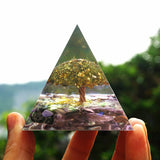 Pyramide Orgonite péridot/Charoite Reiki 60mm faite main